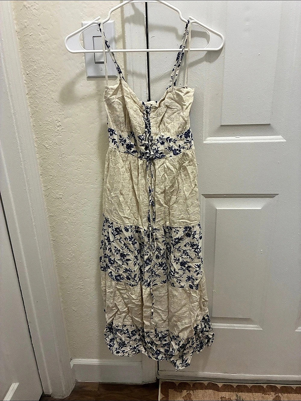 Sim and Sam Floral Maxi Dress in Cream & Blue Size XS